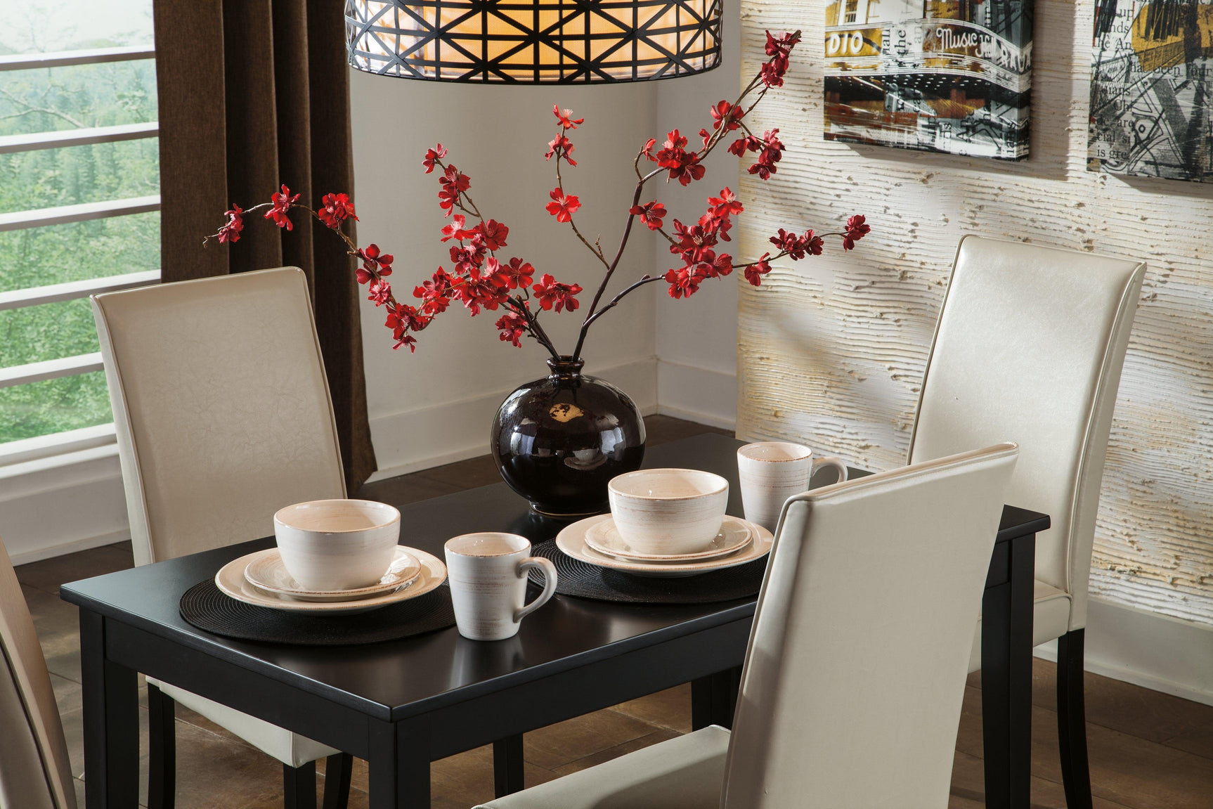 Lifestyle image of Kimonte Ivory Dining Chair next to matching Kimonte dining table
