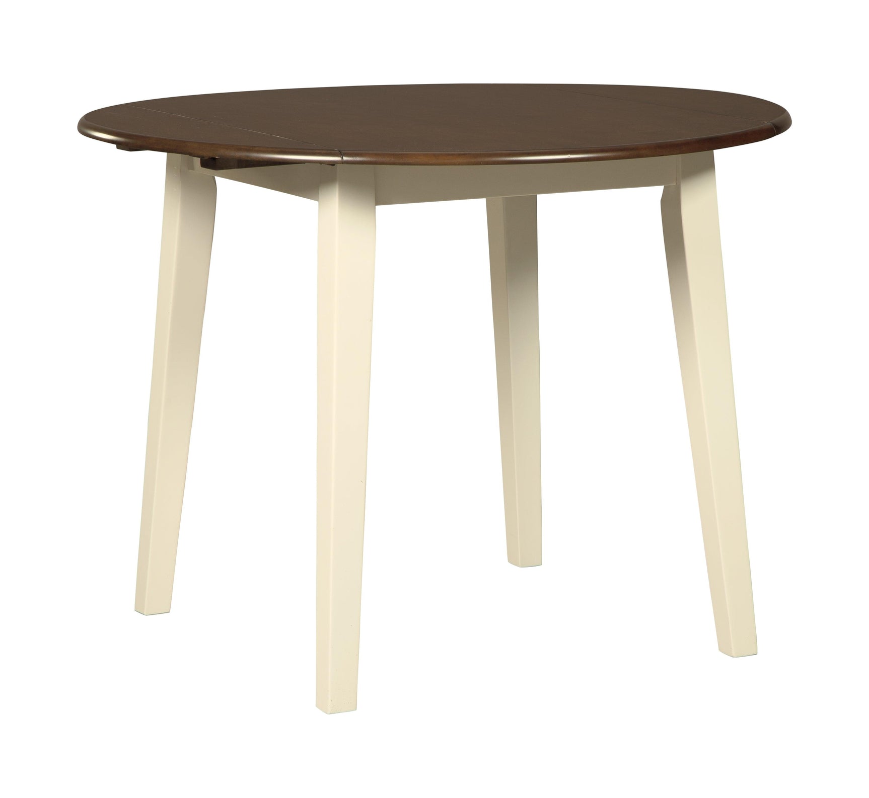 Woodanville cream and brown dining drop leaf table side view