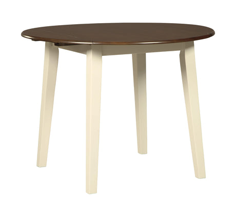 Woodanville cream and brown dining drop leaf table side view
