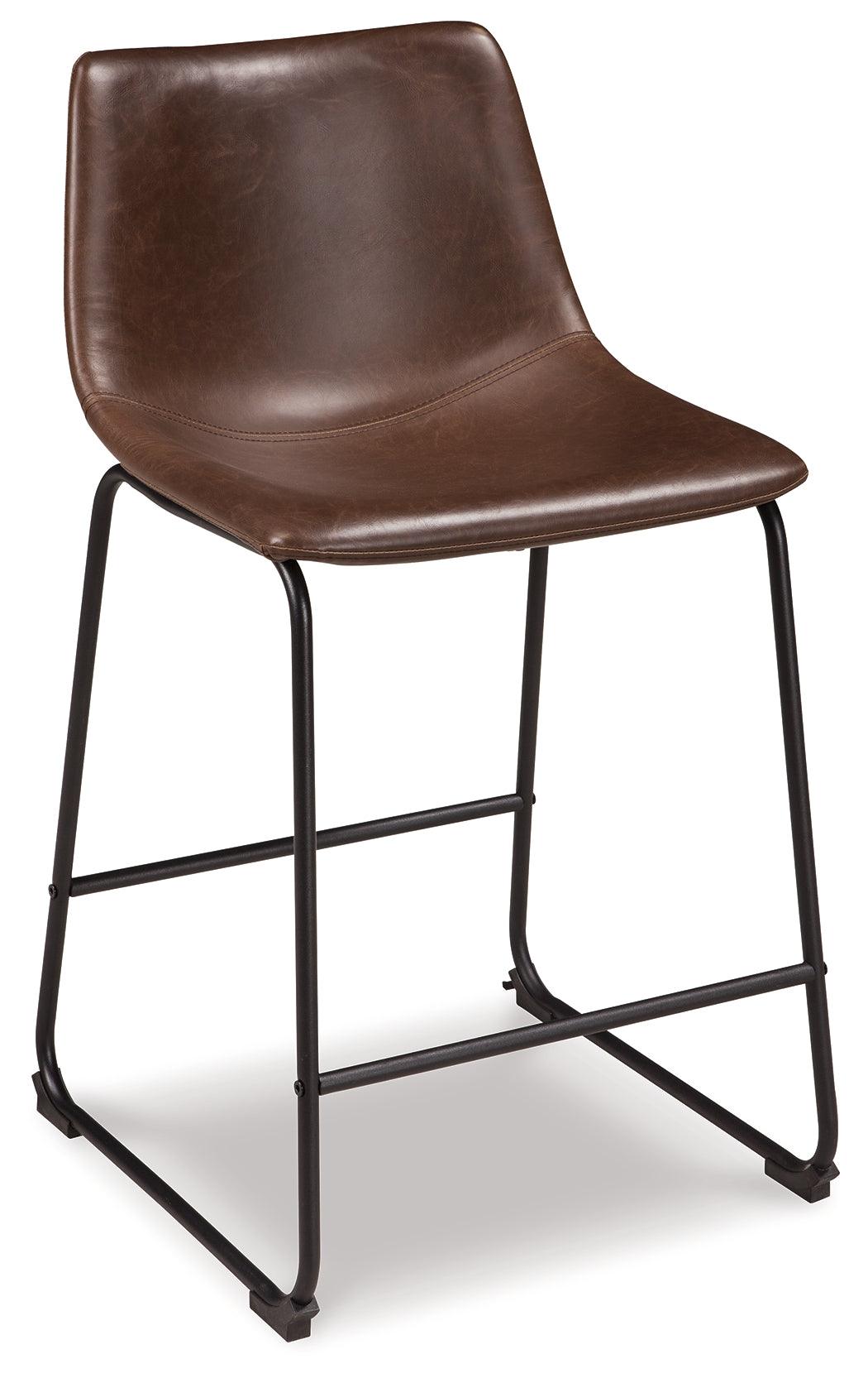 Centiar bar stool side view showing faux leather upholstery and metal base