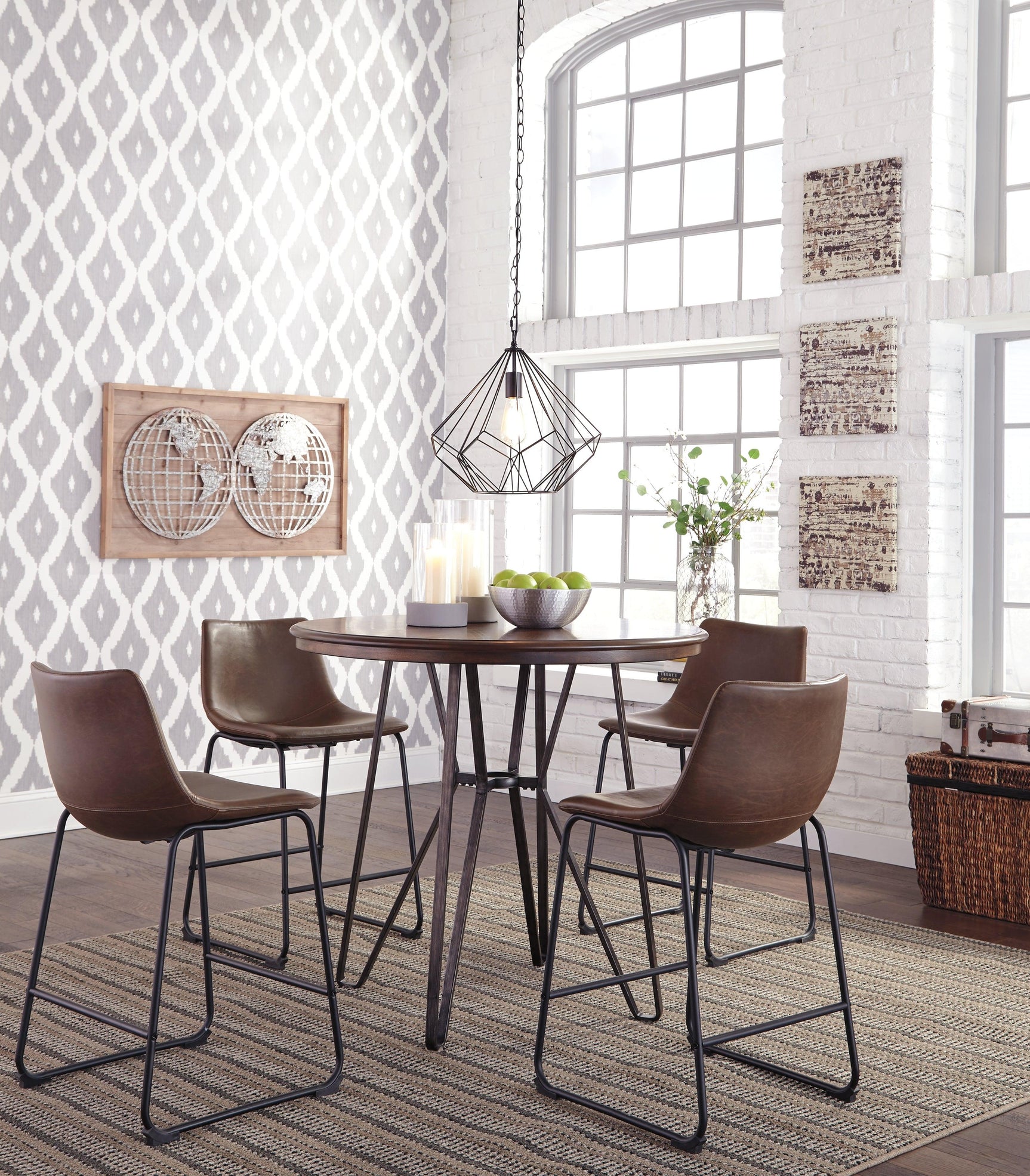 Centiar Brown Faux Leather Counter Height Bar Stool in kitchen setting