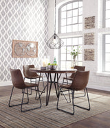 Detail of brown faux leather upholstery on Centiar chair