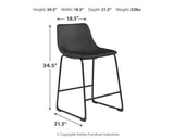 Centiar Black Counter Height Bar Stool dimension diagram