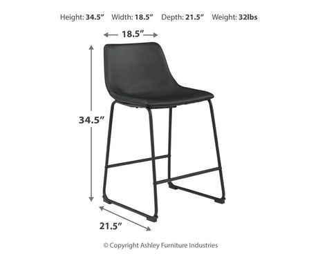 Centiar Black Counter Height Bar Stool dimension diagram