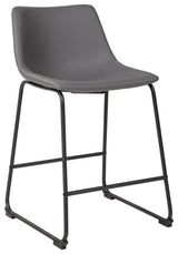 Tubular metal base detail of Centiar gray bar stool