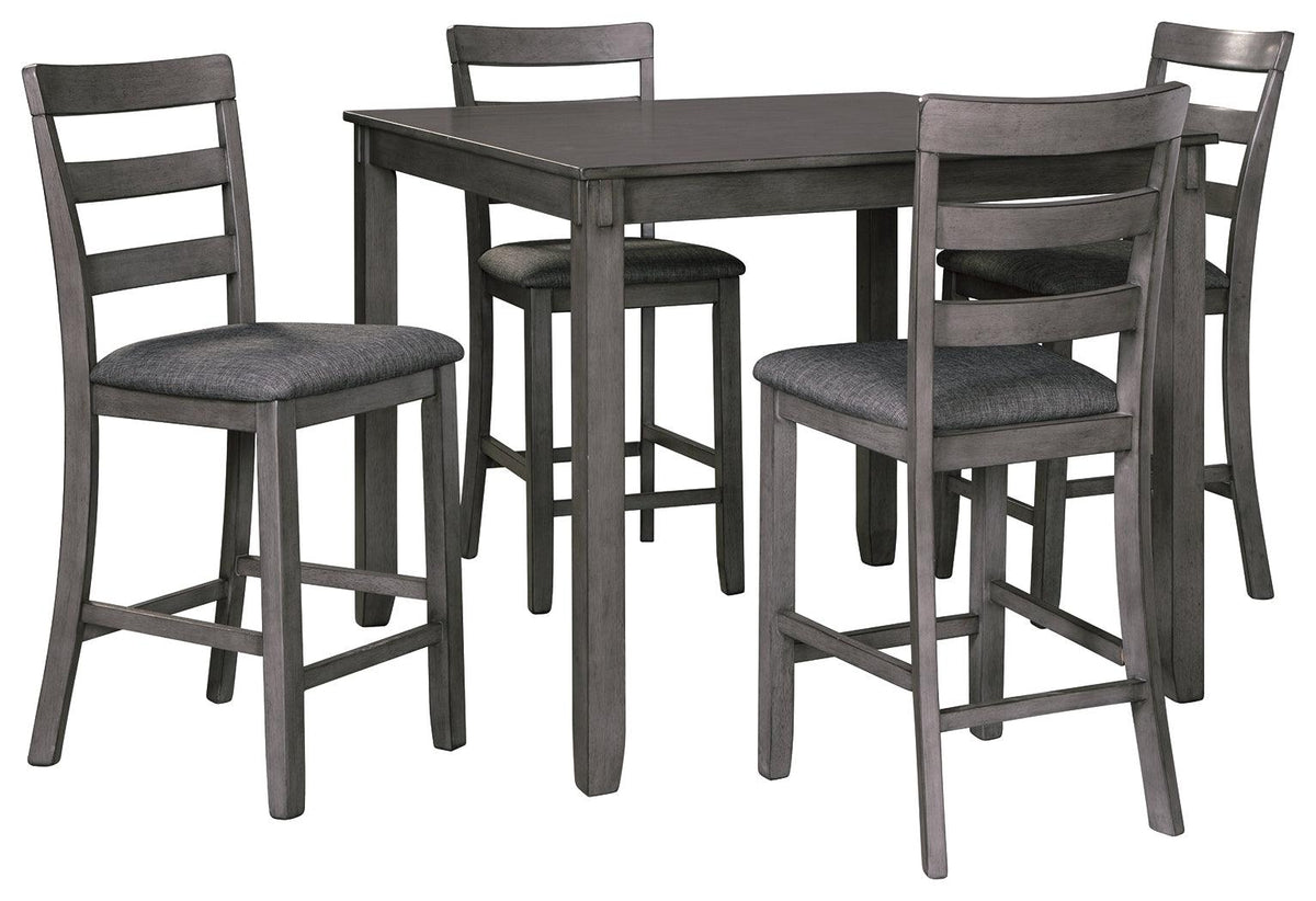 Bridson gray counter height dining table and bar stools side angle