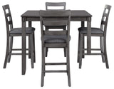 Bridson gray counter height dining table and bar stools head-on view