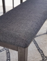 Close-up of Bridson upholstered bench seating in gray