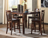 Bennox brown counter height dining table and four upholstered bar stools set