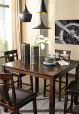 Dining set in a home kitchen setting with stools tucked under table