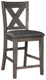 Caitbrook Gray Counter Height Upholstered Bar Stool front view