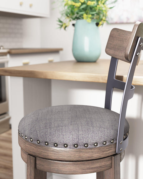 Caitbrook Gray Counter Height Bar Stool nailhead trim detail