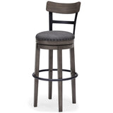 Caitbrook Gray Upholstered Bar Height Swivel Stool seating surface close-up