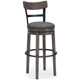 Caitbrook Gray Upholstered Bar Height Swivel Stool side view