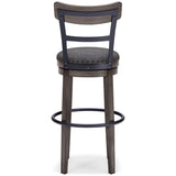 Caitbrook Gray Upholstered Bar Height Swivel Stool armrest and frame