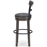 Caitbrook Gray Upholstered Bar Height Swivel Stool side perspective