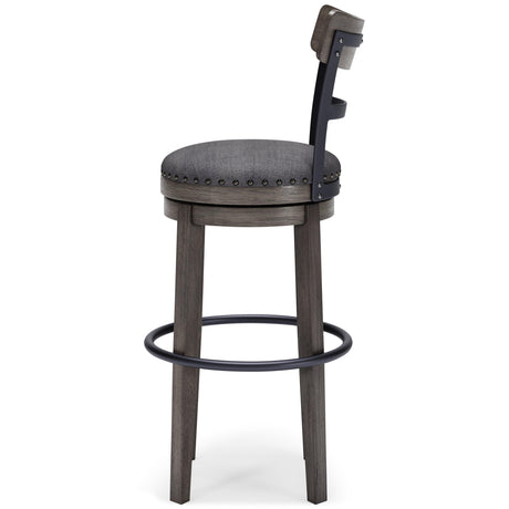 Caitbrook Gray Upholstered Bar Height Swivel Stool side perspective