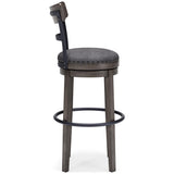 Caitbrook Gray Upholstered Bar Height Swivel Stool footrest detail