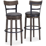 Caitbrook Gray Upholstered Bar Height Swivel Stool detailed nailhead trim