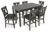 Caitbrook gray counter height dining table and bar stools angled alternate view