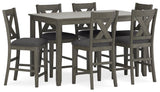 Caitbrook gray counter height dining table set angled side view