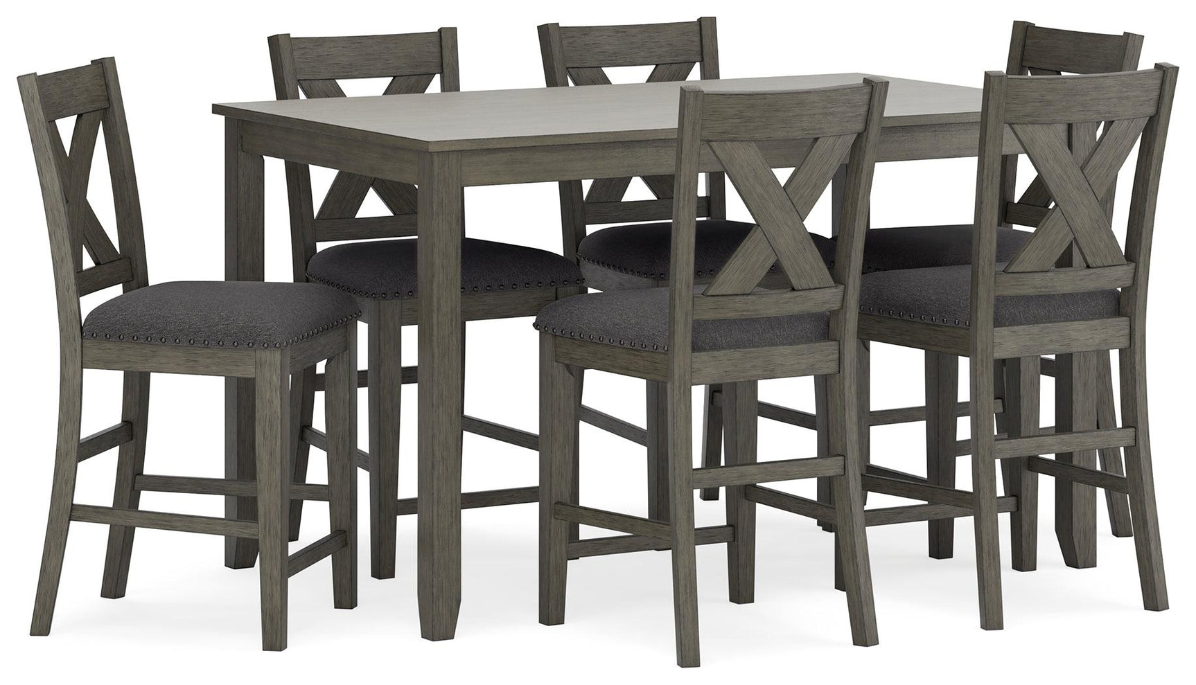 Caitbrook gray counter height dining table set angled side view
