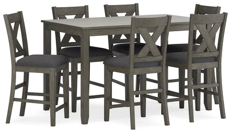 Caitbrook gray counter height dining table set angled side view