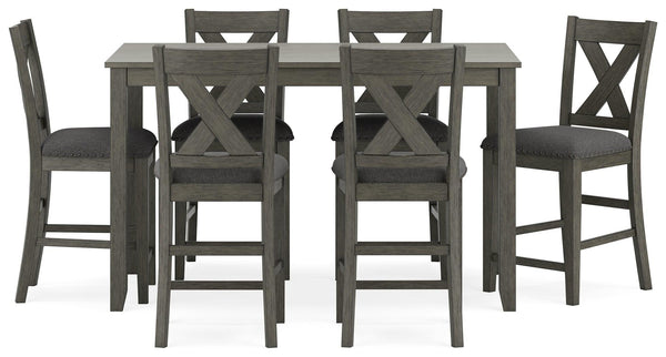 Caitbrook gray counter height dining table set front view