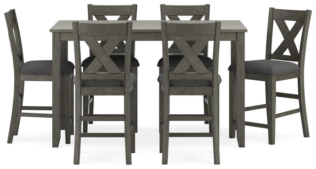 Caitbrook gray counter height dining table set front view
