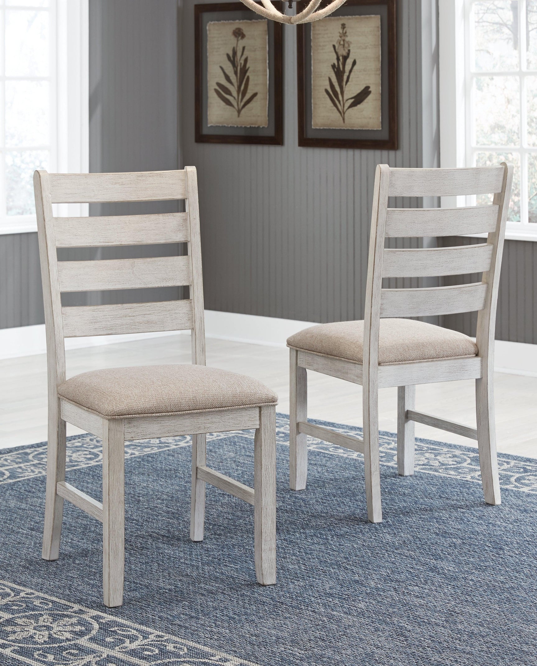 Skempton dining chair full side view in light brown upholstery