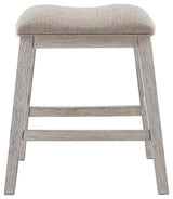 Side view of Skempton White and Light Brown Counter Height Bar Stool