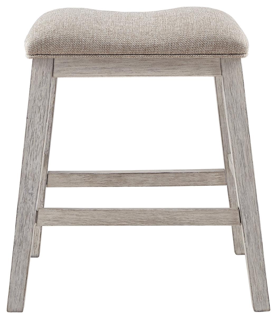 Side view of Skempton White and Light Brown Counter Height Bar Stool