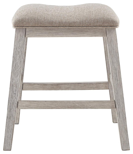 Side view of Skempton White and Light Brown Counter Height Bar Stool