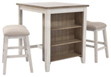 Skempton dining table with built-in storage shelves under tabletop