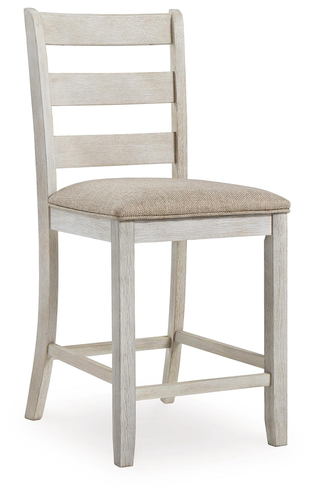 Skempton White and Light Brown Upholstered Counter Height Bar Stool angled view
