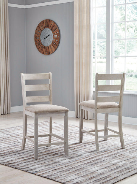 Skempton White and Light Brown Upholstered Counter Height Bar Stool close-up seat