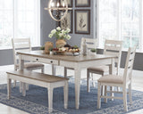 Skempton dining table showing distressed white base