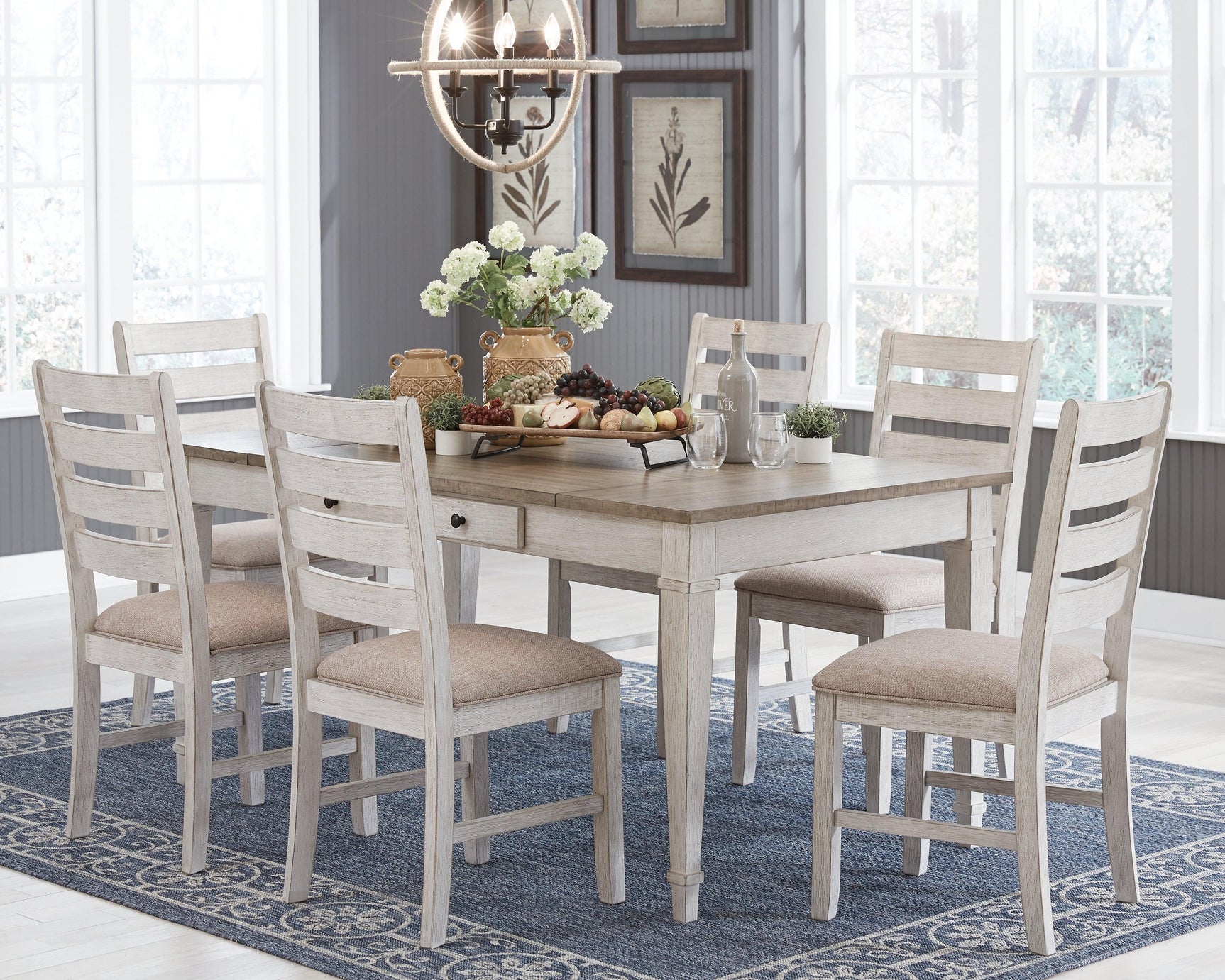 Close-up of brown plank top on Skempton dining table