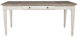 Skempton dining table corner showing drawer and storage bin