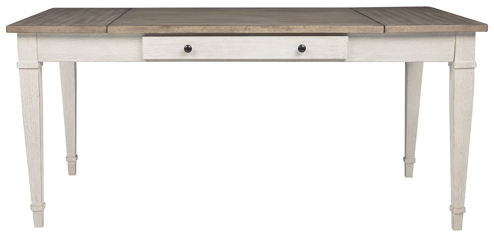 Skempton dining table corner showing drawer and storage bin