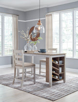 Skempton counter height table with storage shelves