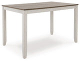 Dining table and bar stools set angled view showcasing combination of white base and brown top