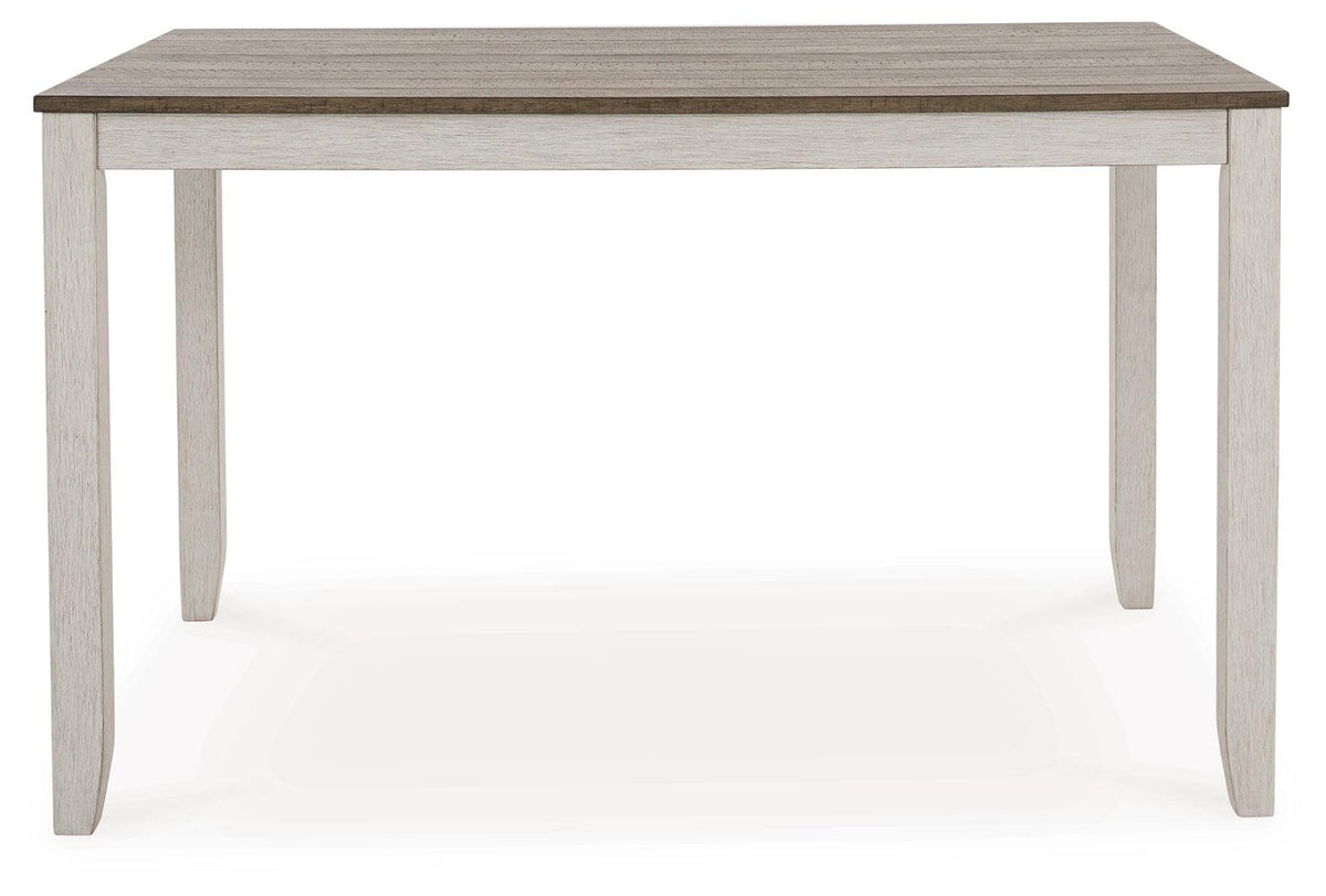 Dining table head-on view highlighting rectangular shape and finish