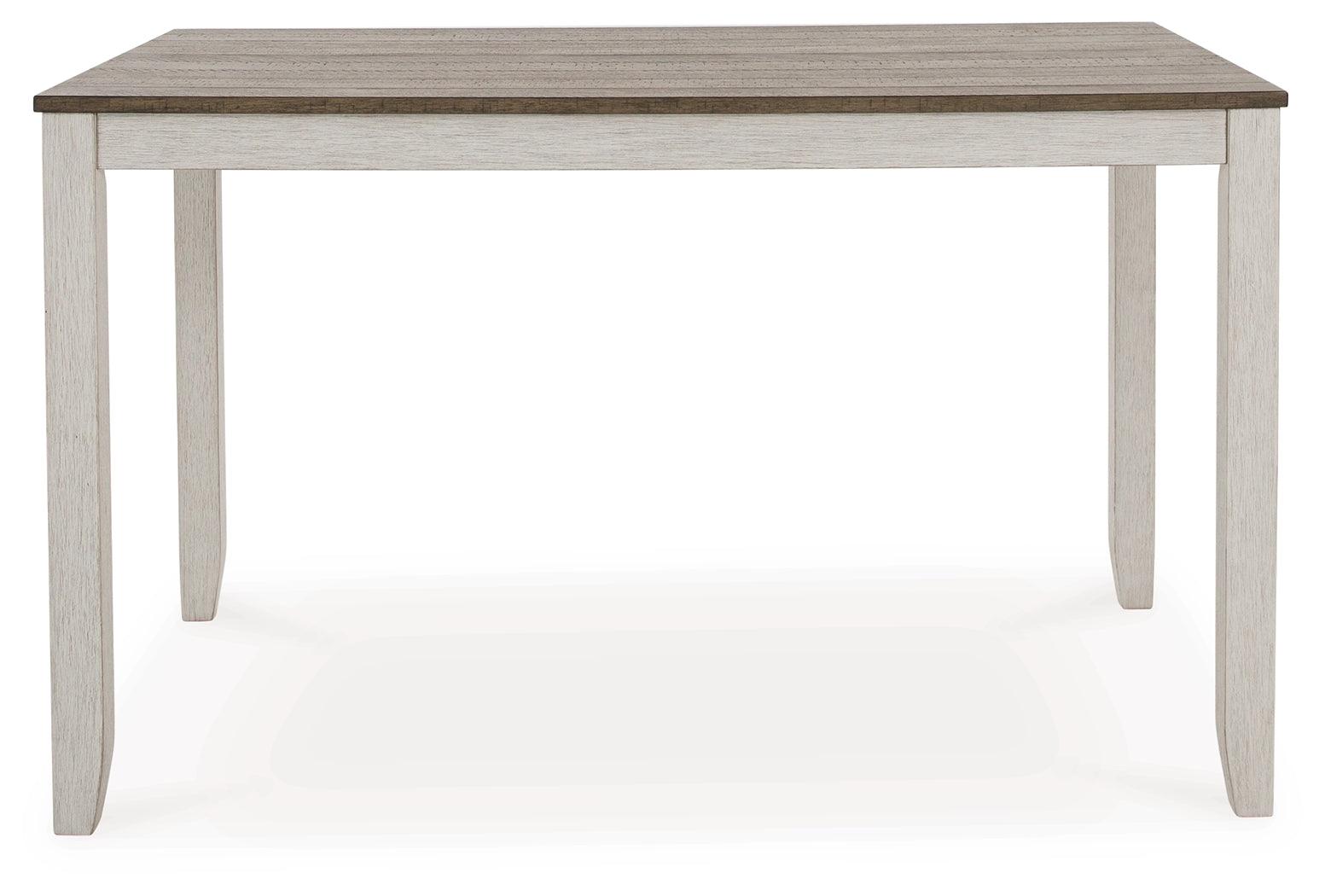 Dining table head-on view highlighting rectangular shape and finish