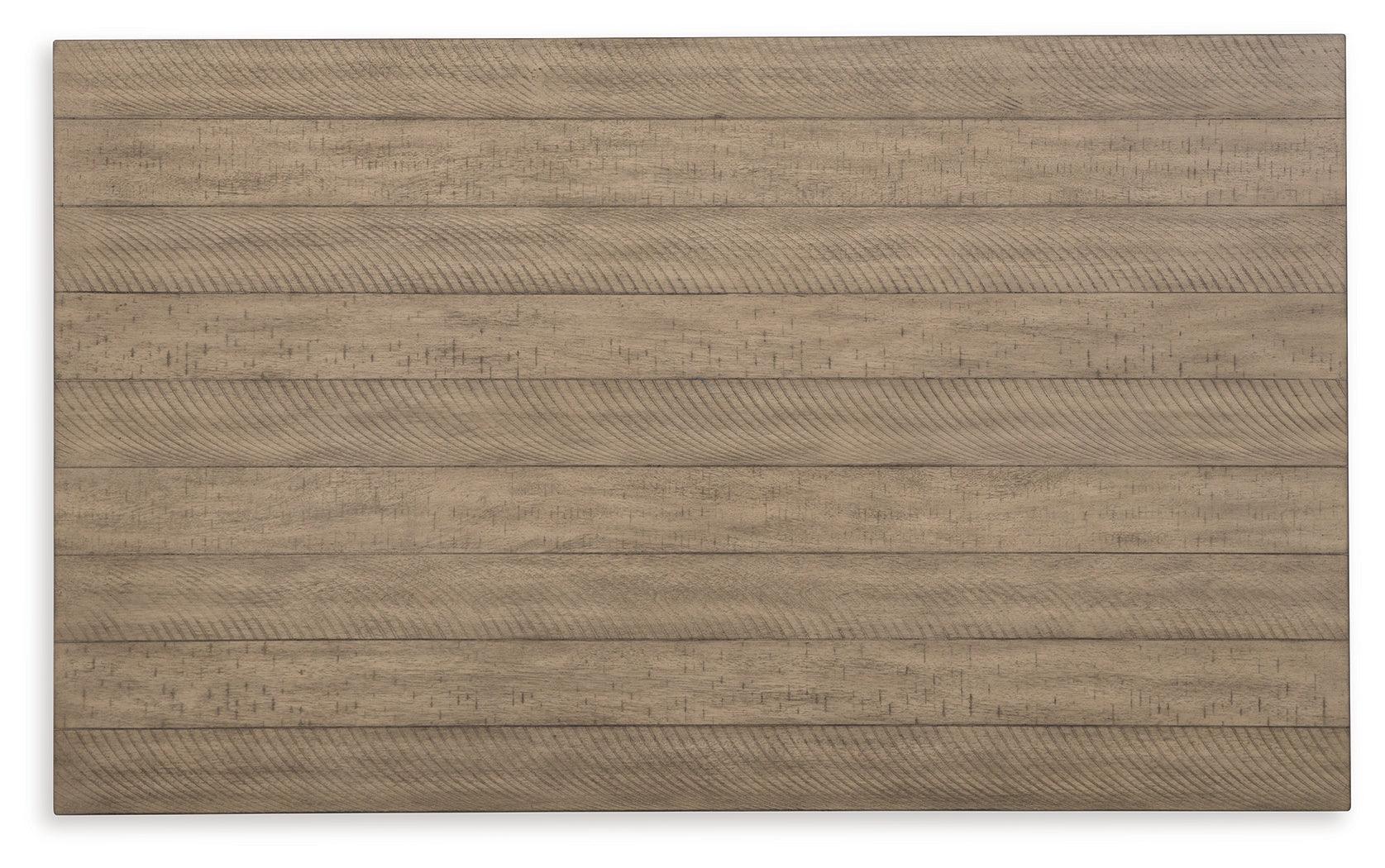 Close-up of table top texture and brown finish