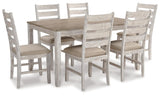 Dining table top showing light brown plank-effect finish