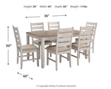 Dimensional drawing of table and chairs with measurements