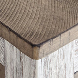 Two open shelves below the dining table top for storage
