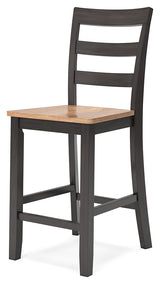 Barstool front angle with brown seat and natural wood frame