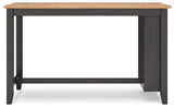 Gesthaven natural wood and brown counter height dining table with two barstools front view